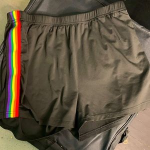 Black rainbow striped shorts